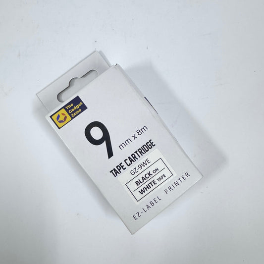 Casio EZ‑Label Tape GZ‑9WE – 9mm Black on White (8m)